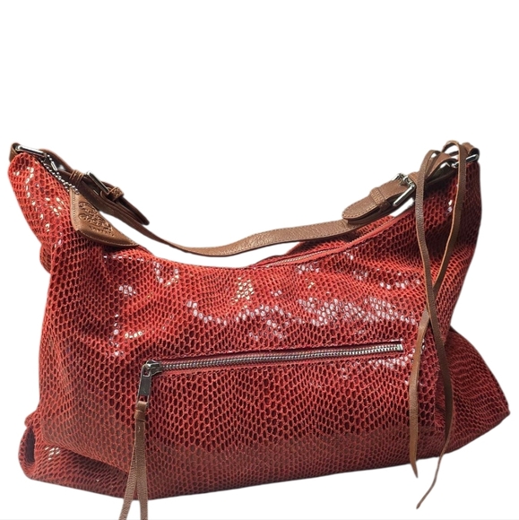 Sorial Red Sammie Large Leather Snakeskin Embossed Sparkly Hobo Bag - Picture 2 of 14